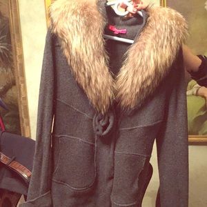 Raccoon Collar wool  jacket